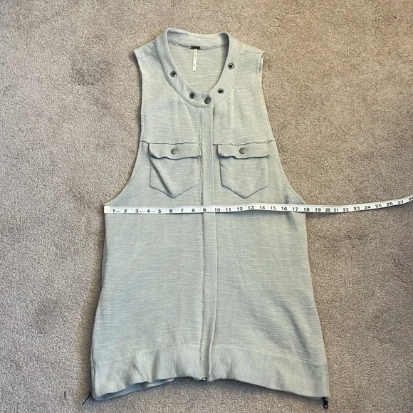 Free People Highway Slub Knit Vest Size S Light Gray Longline Zip Front - Picture 9 of 10